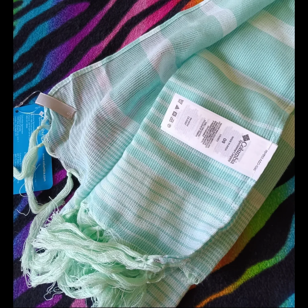 🖤NWT Columbia Early Tide Cotton Scarf Striped Green Tassles One Size Unisex